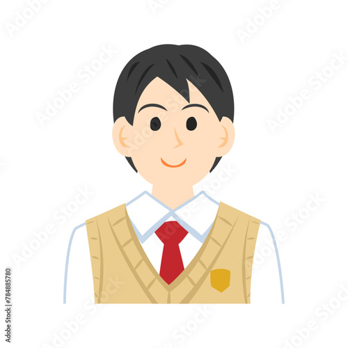 ベストを着た中学生の顔。フラットなベクターイラスト。
Face of a middle school student wearing a vest. Flat vector illustration.