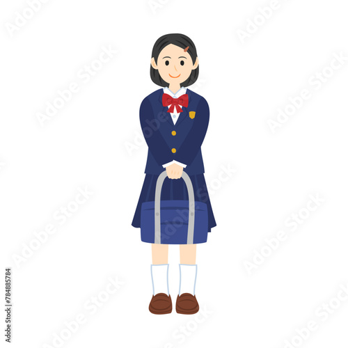 ブレザーを着た女子中学生。フラットなベクターイラスト。
Middle school student girl wearing a blazer. Flat vector illustration.