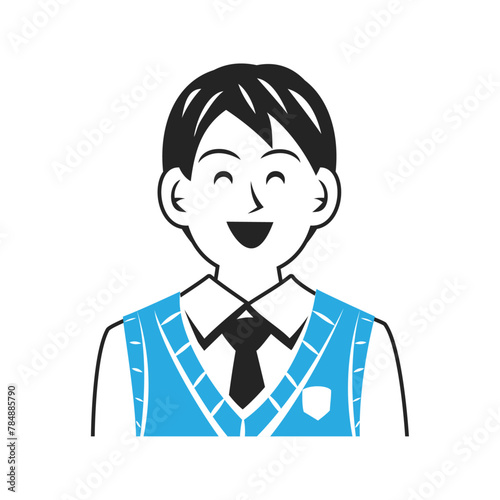ベストを着た笑顔の中学生の顔。シンプルなベクターイラスト。
Face of a smiling middle school student wearing a vest. Simple vector illustration.