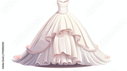 Wedding dress 2d flat cartoon vactor illustration isolated