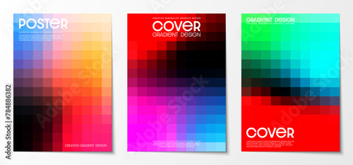 Cover design with a Pixels mosaic pattern abstract dark color gradient texture background set. Design graphics for posters, brochures, magazines, and banners. Vector illustration