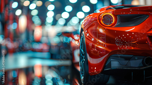 Close up sports cars in the showroom on bokeh photo