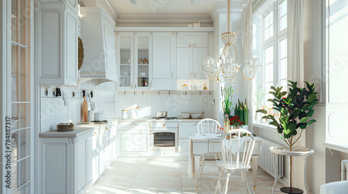 Free photo of Beautiful white kitchen interior