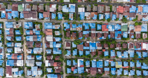 View of dense housing in South Kalimantan from a drone during the day