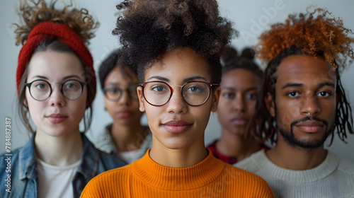 Celebrating Diversity and Clear Vision - A Group of Young Individuals Wearing Glasses Poses Together on a White Background