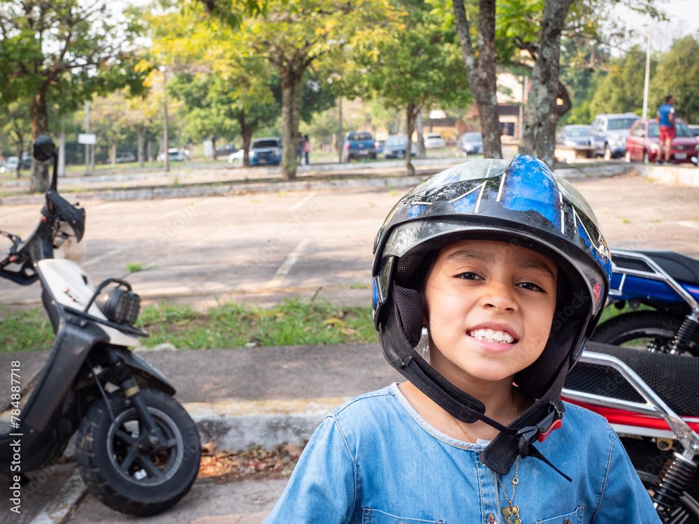 girl with helmet smiling girl with helmet smiling
