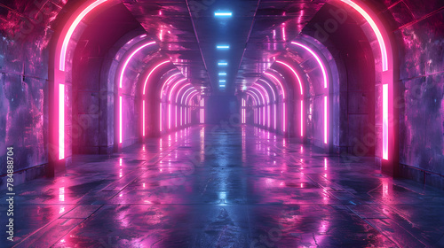 Dark Tunnel with Pink Neon Lights: A Cyberpunk Perspective © Nansan