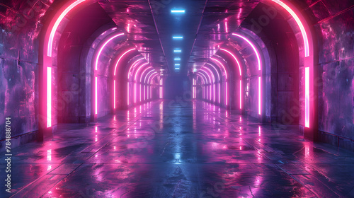 Dark Tunnel with Pink Neon Lights: A Cyberpunk Perspective