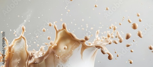 An up-close view of a milk glass with a dramatic splash of liquid captured in motion on its surface