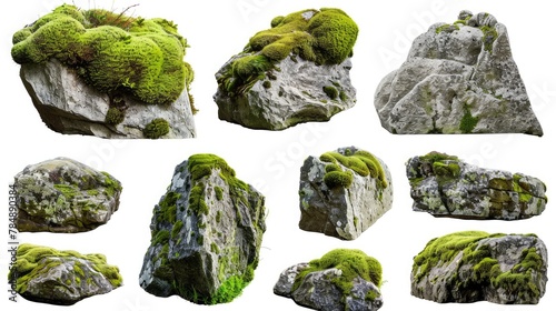 Group of rocks covered with moss in a natural environment.