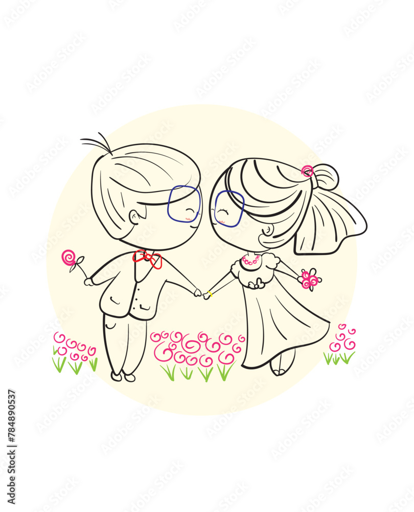 Happy couples dancing on bright days, Hand drawn Illustration in sketch doodle style. Happy couples dancing on bright days, Hand drawn Illustration in sketch doodle style.