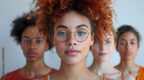 Young Diverse Women in Glasses Radiate Individuality and Unity photo