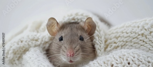 Tiny rodent nestled in a cozy fabric covering