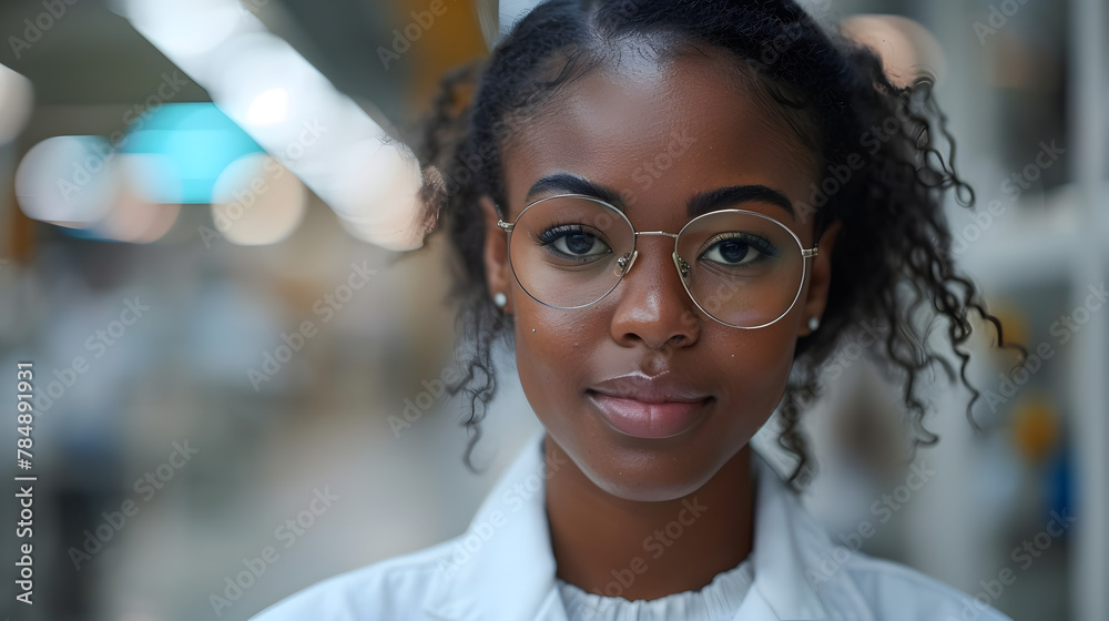 Energetic Young Black Woman Forensic Scientist in Lab Coat Examining Evidence with a Smile