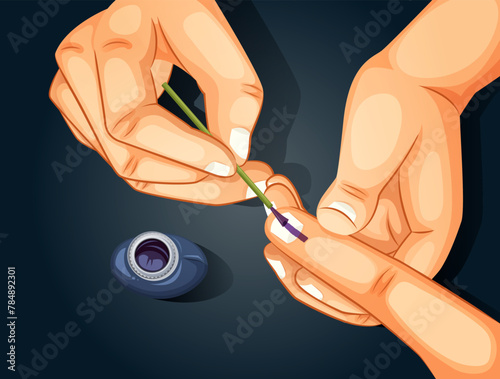 Vector illustration of an electoral officer applying electoral stain ink on the index finger. Vector of blue finger in Election ink bottle. Election and Social Poll Concept photo