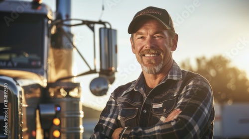 Truck driver standing in front of his own truck