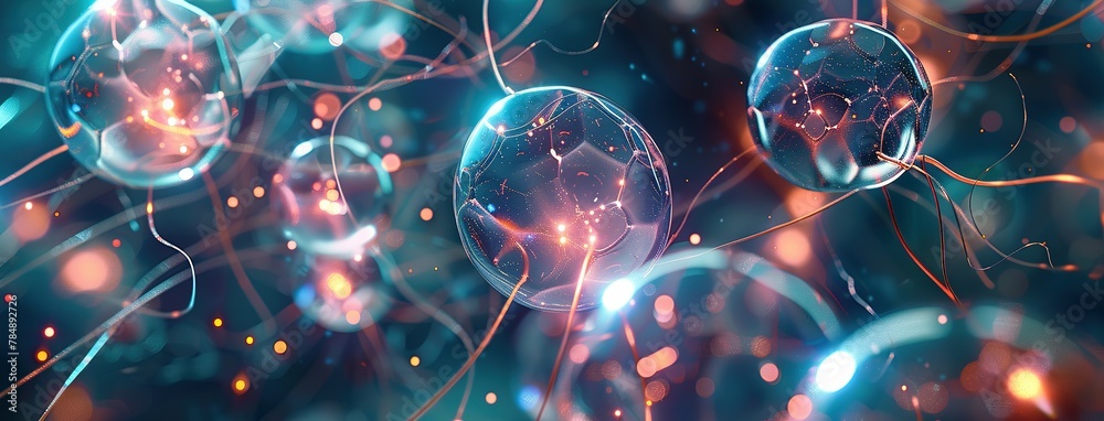 A sci-fi network of cells and futuristic alien bubbles. Neural connections to electrical impulses. Concept of complexity and mystery. Illustration for poster, cover, brochure or presentation A sci-fi network of cells and futuristic alien bubbles. Neural connections to electrical impulses. Concept of complexity and mystery. Illustration for poster, cover, brochure or presentation