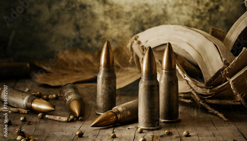Bullet, old, rust, floor, lined, brass, copper, gunpowder, antique, close-up photo