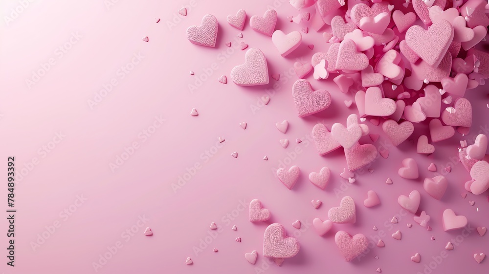 Banner background with 3D red hearts hearts on pink, white , red, for banner valentine, wedding, proposal, love theme, heart day