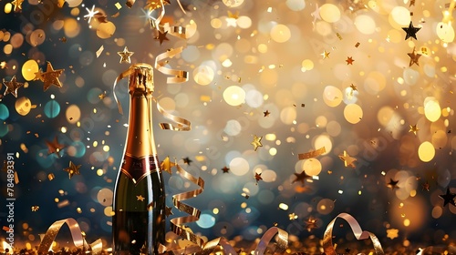 Golden color champagne confetti party celebration background photo