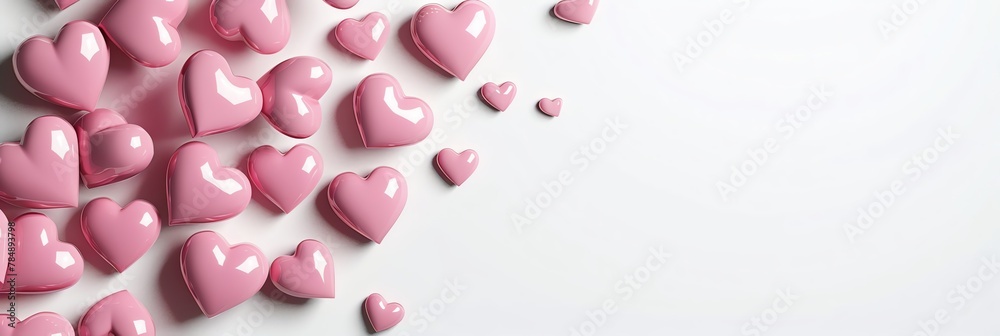 Banner background with 3D red hearts hearts on pink, white , red, for banner valentine, wedding, proposal, love theme, heart day