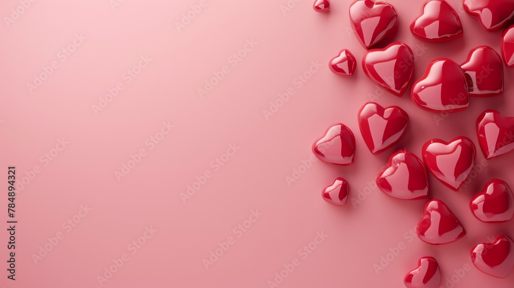 Banner background with 3D red hearts hearts on pink, white , red, for banner valentine, wedding, proposal, love theme, heart day