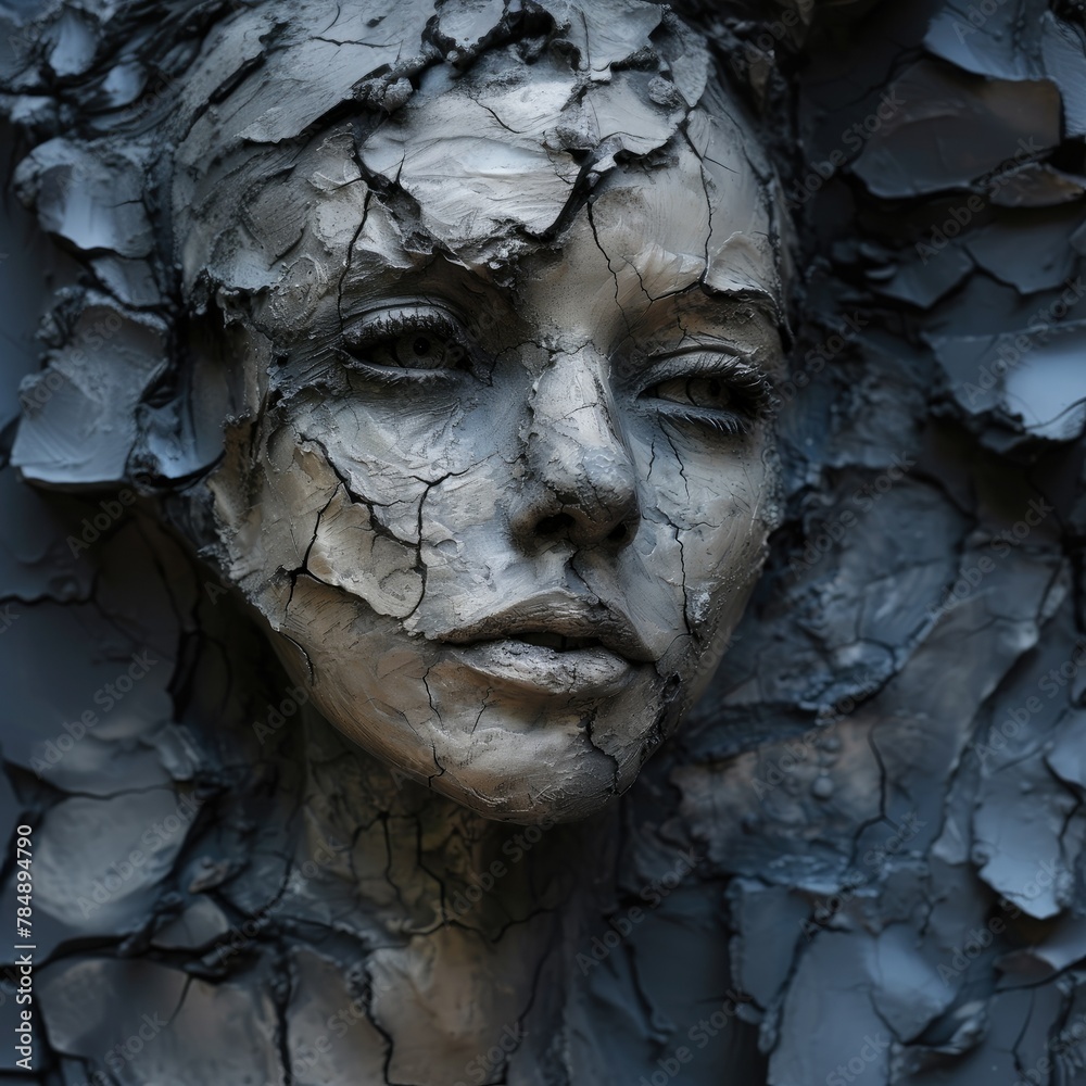 Chiseled Elegance: A Stunning Portrait of a Sculpted Face, Textured with Dark and Gritty Undertones