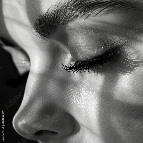 Captivating Beauty: A Close-Up of Lemus' Closed Eye with Long, Luscious Black Lashes photo