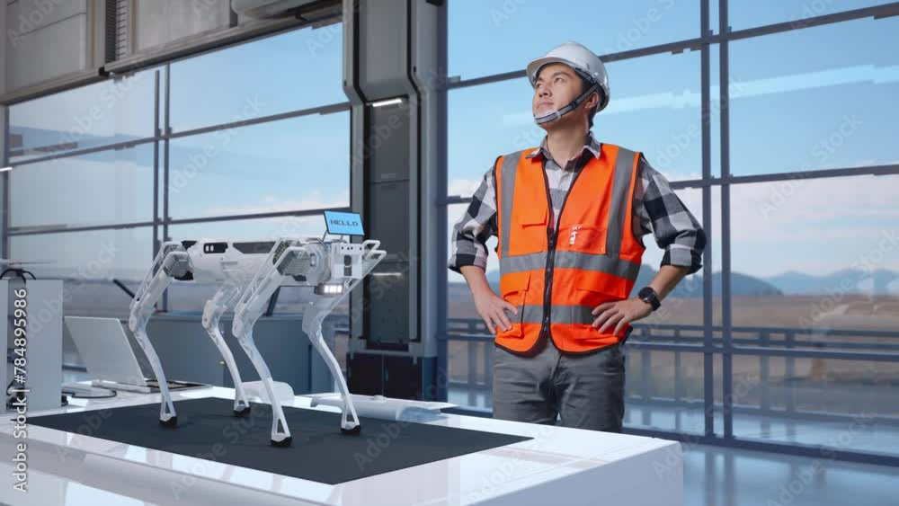 Full Body Of Asian Male Engineer With Safety Helmet in High Tech ...