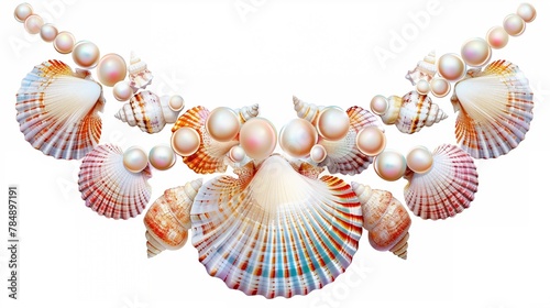 Seashell necklace clipart adorned with pearls bright colors