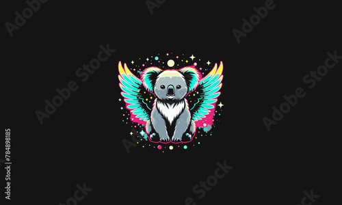 koala with wings neon light vector mascot design