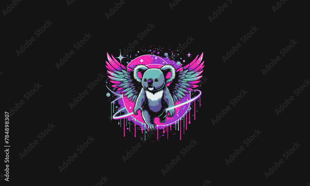 koala with wings neon light vector mascot design