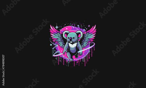 koala with wings neon light vector mascot design