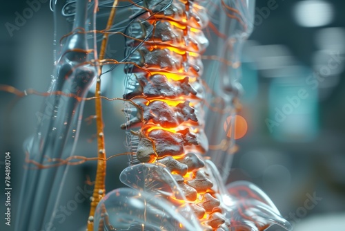 Spine lower back with spinal cord source of pain diagram display photo
