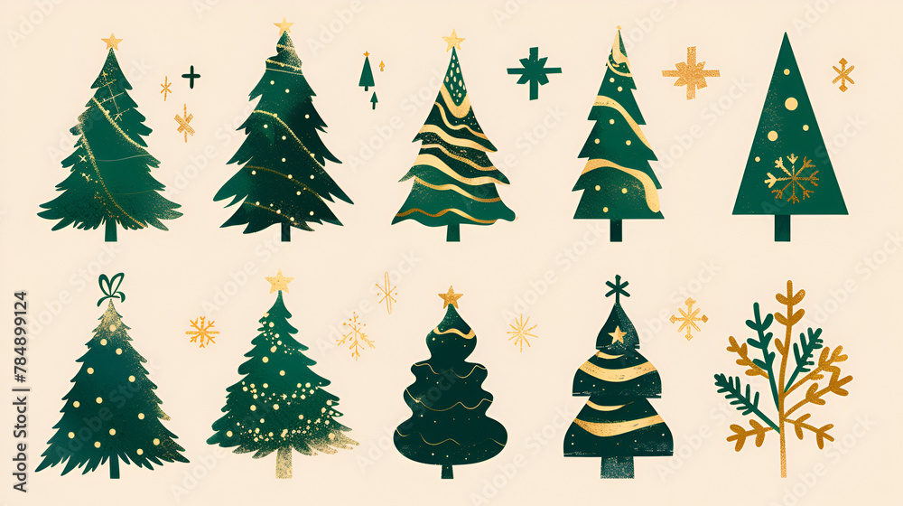 christmas tree with snowflakes, Christmas Trees Pictogram Set. generative ai 