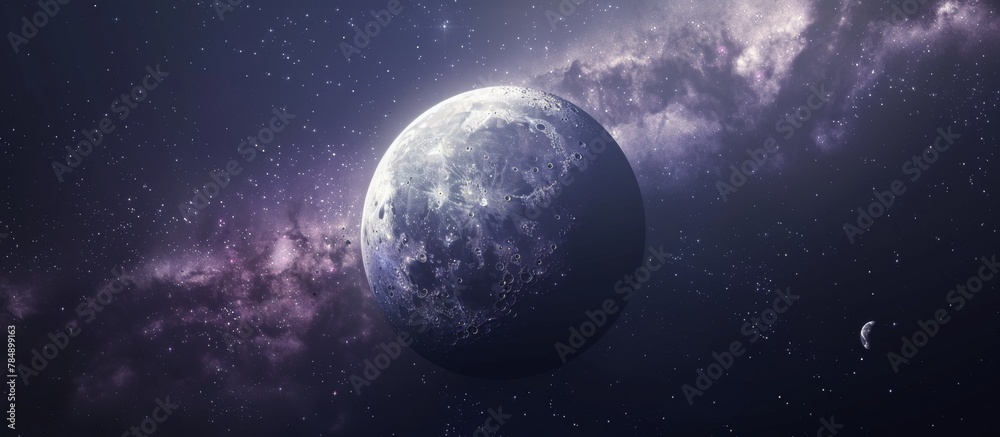 Obraz premium The image showcases a unique perspective of the moon and its surrounding in the vast emptiness of space.