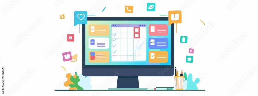 A to-do list app displayed on a computer screen with colorful icons and checkmarks, emphasizing productivity and task management. A to-do list app displayed on a computer screen with colorful icons and checkmarks, emphasizing productivity and task management.