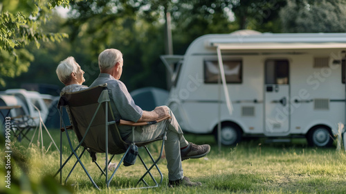 Elderly full-time RVers living in caravans to reduce living costs. Pension crisis. photo