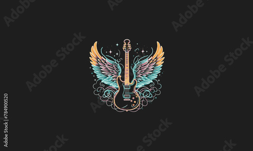 guitar with wings vector illustration mascot design neon