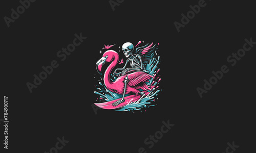 skull riding flamingo vector mascot design