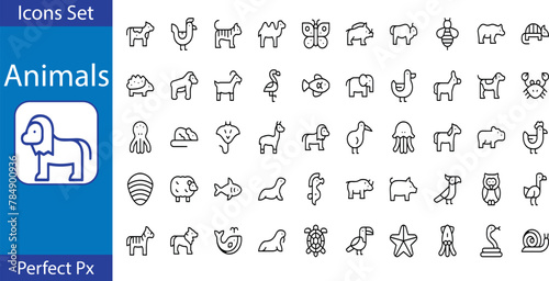 Linear collection of Animal icons. Animal icons set. 