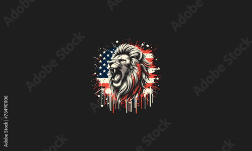 head lion roar with flag american vector artwork design photo