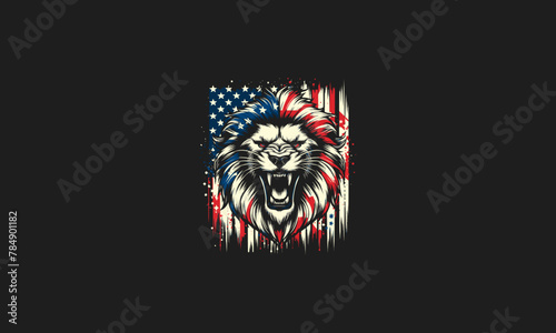 head lion roar with flag american vector artwork design