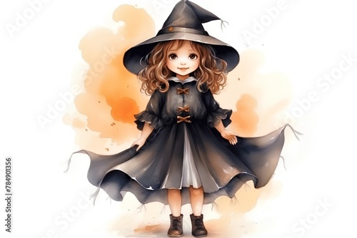 Halloween witch doll isolated on white background. Watercolor illustration.