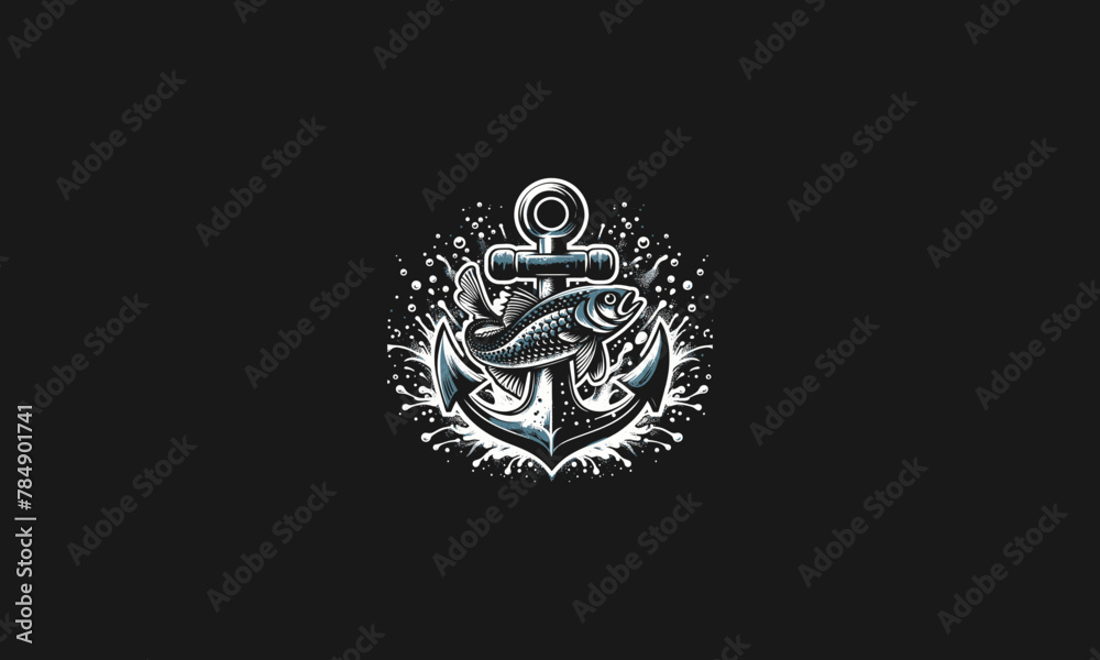 fish with anchor vector illustration mascot design