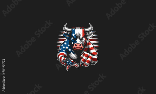 head cow angry with flag american vector artwork design