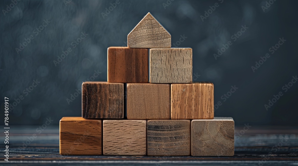 Conceptual Abode: Wooden Blocks Crafted into a House Figure Conceptual Abode: Wooden Blocks Crafted into a House Figure