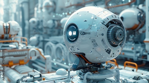 Futuristic Spherical Robot in High-Tech Facility
