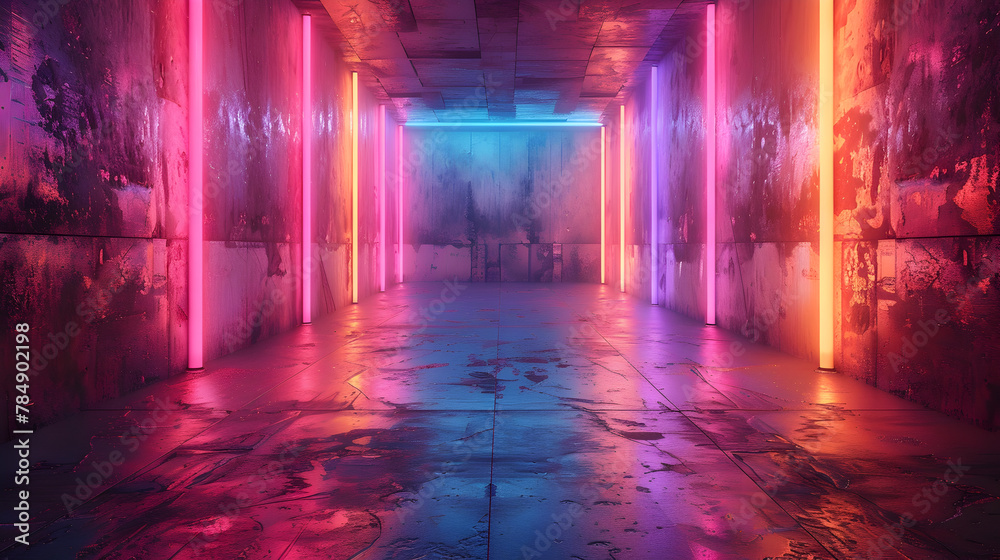 Underground Cyberpunk Den with Vibrant Neon Lights in a Grunge Concrete Room Underground Cyberpunk Den with Vibrant Neon Lights in a Grunge Concrete Room