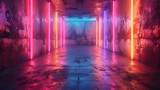 Underground Cyberpunk Den with Vibrant Neon Lights in a Grunge Concrete Room
